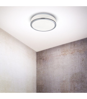 Discs Bathroom Flush 2 Light Ceiling Satin Silver Opal IP44 E27_Room
