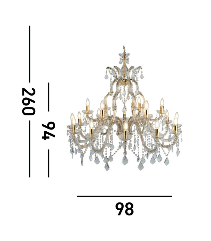 Marie Therese 18 Light Crystal Chandelier Polished Brass Finish E14_Line
