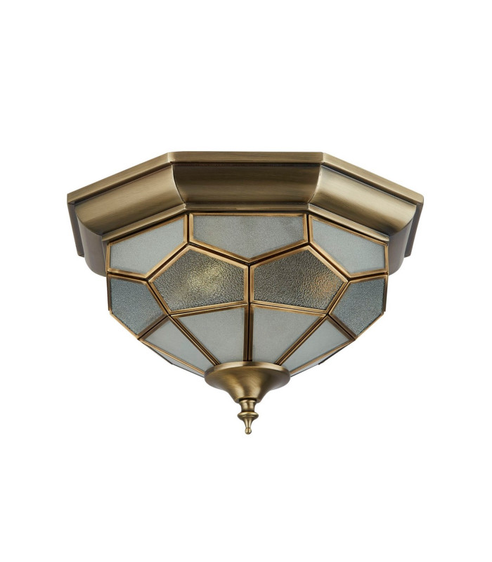 Flush Ceiling 2 Light Antique Brass E14_Off