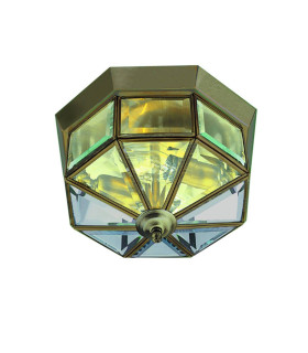 Flush Ceiling 2 Light Antique Brass with Clear Glass E14_Main