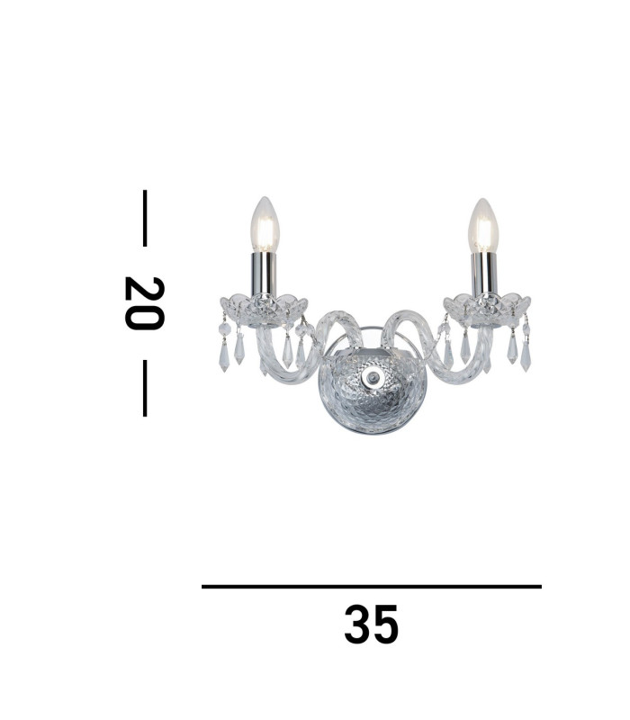 Hale Indoor Candle Wall 2 Light Chrome with Crystals E14_Line