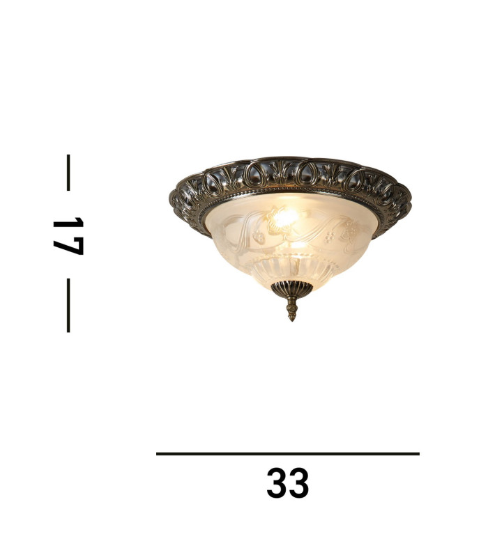 Flush Ceiling 2 Light Antique Brass with Frosted Glass Diffuser E14_Line