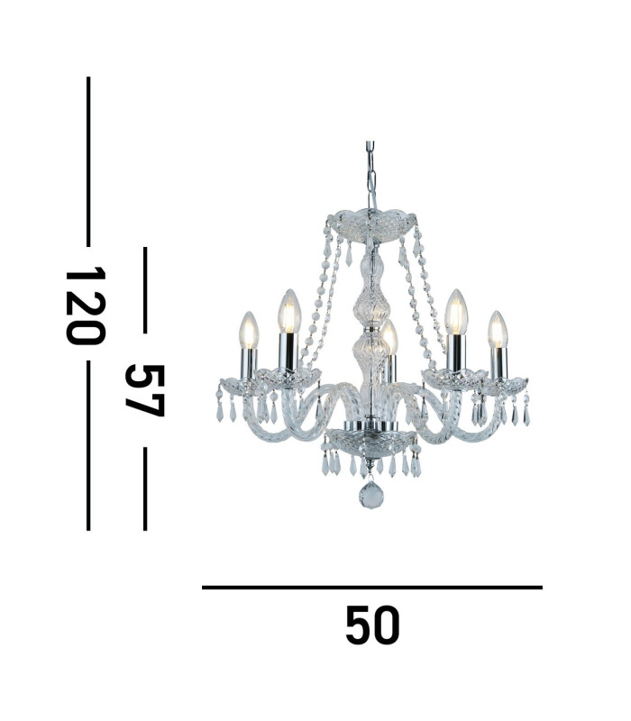 Hale 5 Light Crystal Chandelier Chrome Finish E14_Line