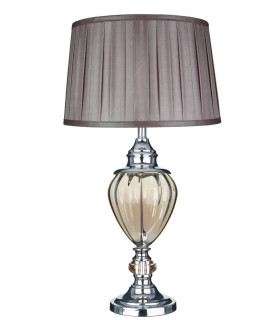 Greyson 1 Light Table Lamp Chrome Amber  Glass Urn with Brown Pleated Shade E27_Main