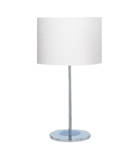 Carter 1 Light Round Table Lamp Chrome with White Fabric Shade E27_Main