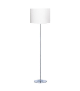 Carter 1 Light Round Floor Lamp Chrome with White Fabric Shade E27_Main