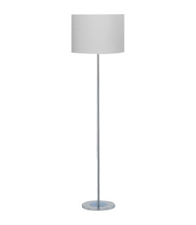 Carter 1 Light Round Floor Lamp Chrome with White Fabric Shade E27_Off