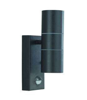 Outdoor Up Down Wall 2 Light Black Cast Aluminium with Motion Sensor IP44 GU10_Main