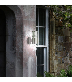 Louvre 1 Light Outdoor Garden Wall Light Satin Silver IP44 E27_Room