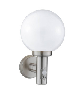 1 Light Outdoor Globe Wall Light Satin Silver with Motion Sensor IP44 E27_Main