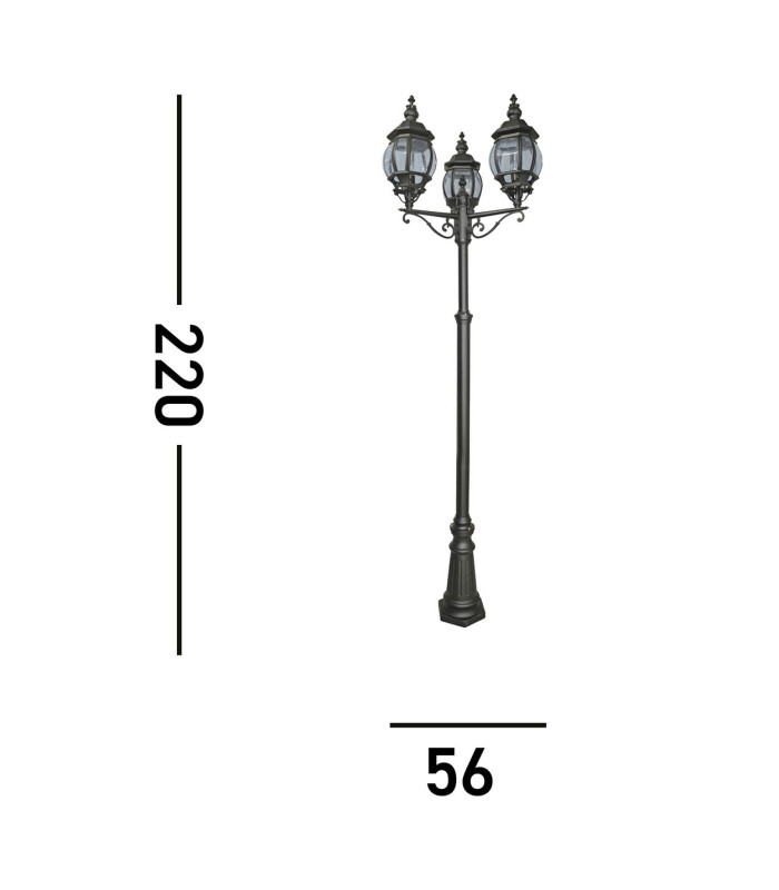 Bel Aire 3 Light Outdoor Lamp Post Black IP44 E27_Line