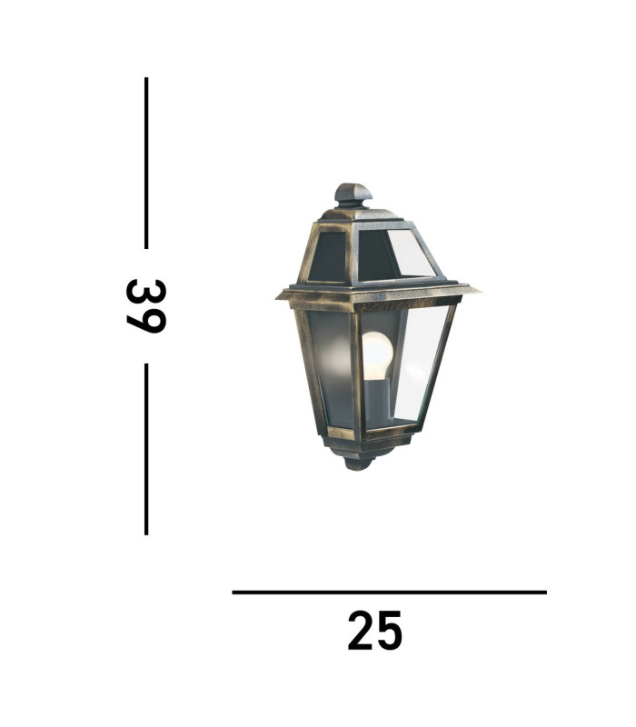 New Orleans 1 Light Outdoor Garden Wall Lantern Black Gold IP44 E27_Line