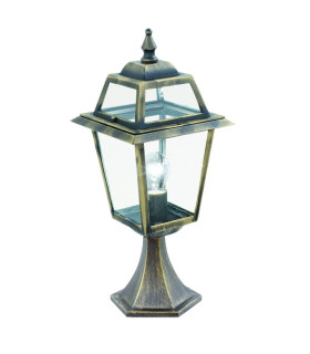 New Orleans 1 Light Outdoor Pedestal Lantern Black Gold IP44 E27_Main