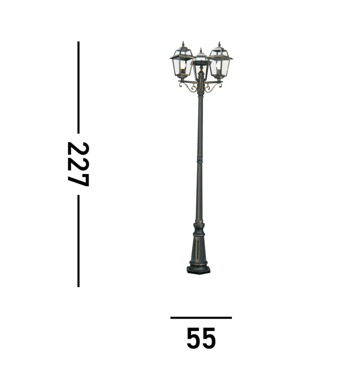 New Orleans 3 Light Outdoor Lamp Post Black Gold IP44 E27_Line