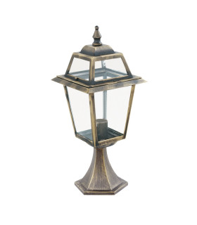 New Orleans 1 Light Outdoor Pedestal Lantern Black Gold IP44 E27_Off