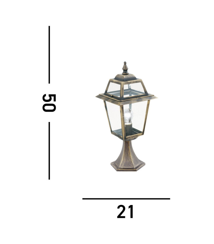 New Orleans 1 Light Outdoor Pedestal Lantern Black Gold IP44 E27_Line