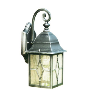 Genoa 1 Light Outdoor Garden Wall Lantern Black Silver with Lead Glass E27_Main