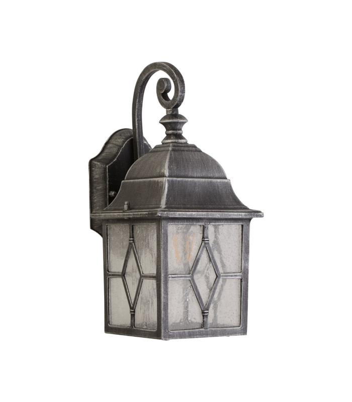Genoa 1 Light Outdoor Garden Wall Lantern Black Silver with Lead Glass E27_Off
