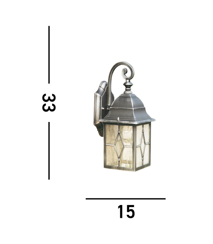 Genoa 1 Light Outdoor Garden Wall Lantern Black Silver with Lead Glass E27_Line