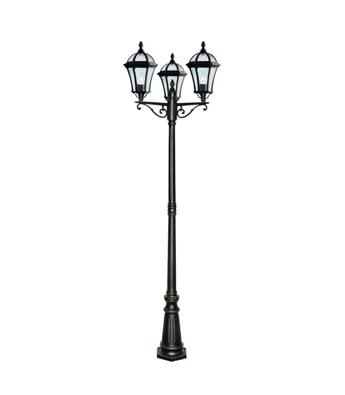 Capri 3 Light Outdoor Lamp Post Rustic Brown IP43 E27_Main