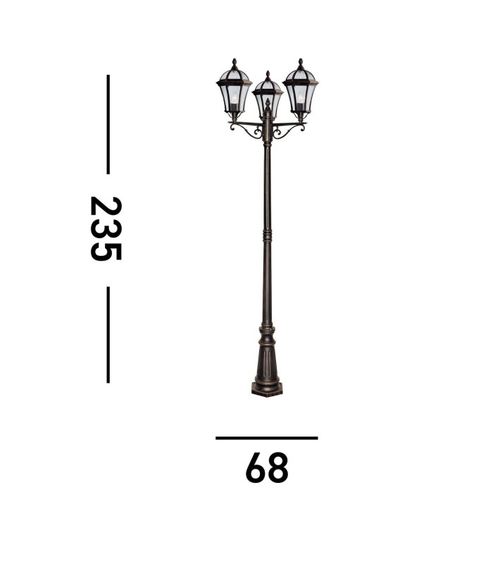 Capri 3 Light Outdoor Lamp Post Rustic Brown IP43 E27_Line
