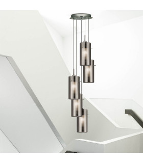Duo 5 Light Spiral Cluster Pendant Chrome Smoked Glass Five E14_Room