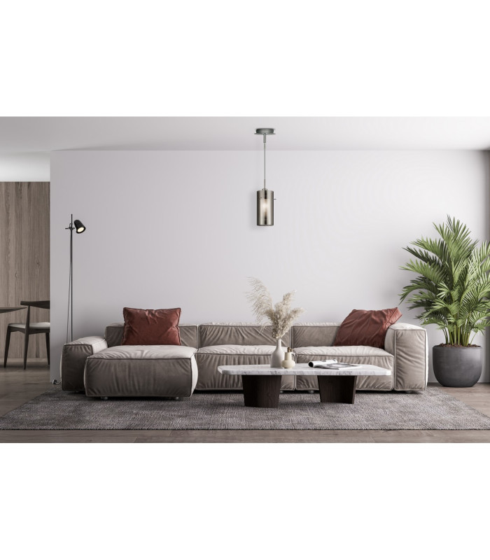 Duo 1 Light Ceiling Pendant Chrome Smoked Glass Single E14_Room