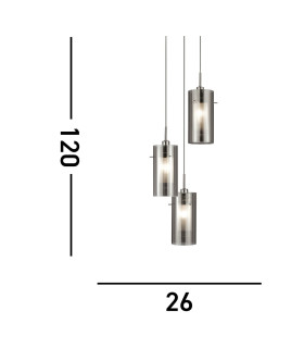 Duo 3 Light Cluster Pendant Chrome Smoked Glass On Plate E14_Line
