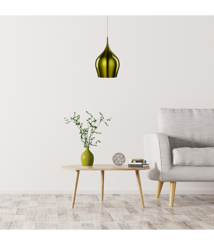 Vibrant 1 Light Large Dome Ceiling Pendant Green E27_Room
