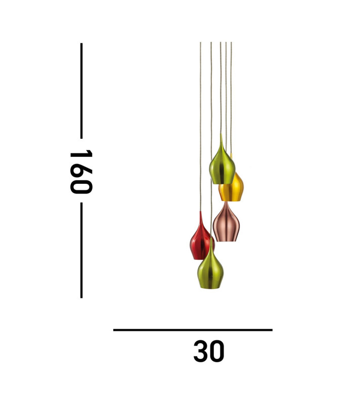 Vibrant 5 Light Cluster Pendant Coloured E14_Line