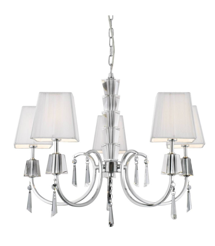 Portico 5 Light Multi Arm Ceiling Pendant Chrome Glass Crystals with Shades G9_Main