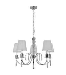Portico 5 Light Multi Arm Ceiling Pendant Chrome Glass Crystals with Shades G9_Off