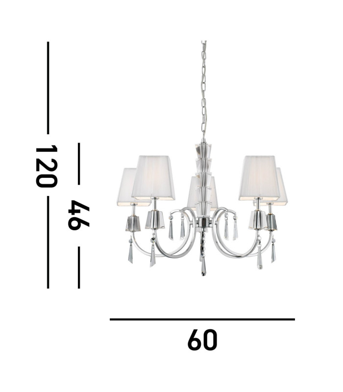 Portico 5 Light Multi Arm Ceiling Pendant Chrome Glass Crystals with Shades G9_Line