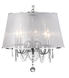 Venetian 5 Light Multi Arm Ceiling Pendant Chrome Crystals with Shade E14_Main