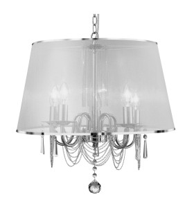 Venetian 5 Light Multi Arm Ceiling Pendant Chrome Crystals with Shade E14_Off