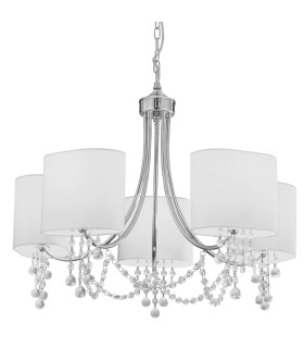 Nina 5 Light Multi Arm Ceiling Pendant Chrome Crystals with Shades E14_Off