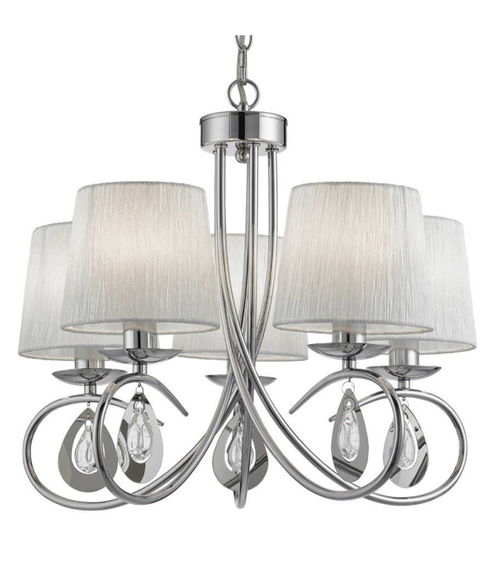 Angelique 5 Light Multi Arm Ceiling Pendant Chrome with Shades E14_Main