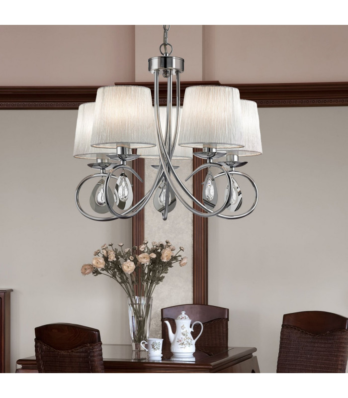 Angelique 5 Light Multi Arm Ceiling Pendant Chrome with Shades E14_Room