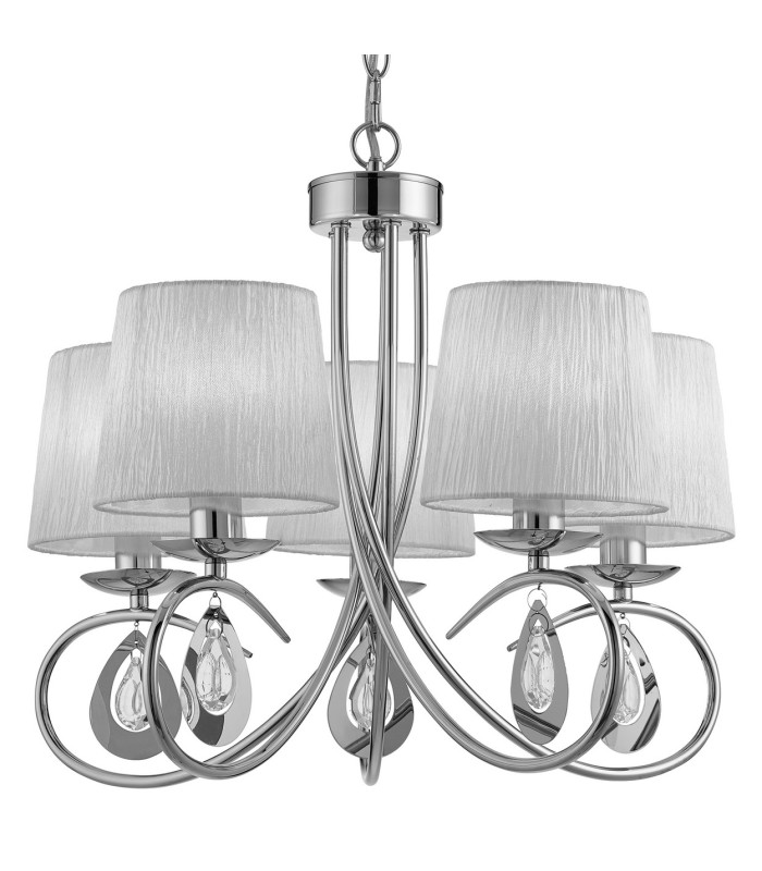Angelique 5 Light Multi Arm Ceiling Pendant Chrome with Shades E14_Off
