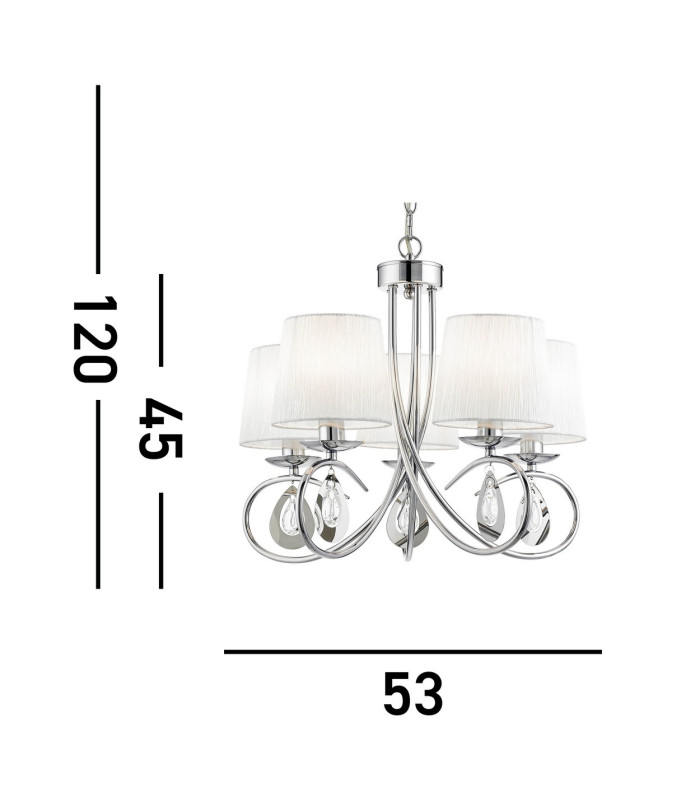 Angelique 5 Light Multi Arm Ceiling Pendant Chrome with Shades E14_Line