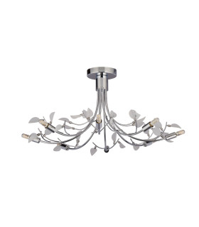 Wisteria 8 Light Multi Arm Flower Design Ceiling Flush Light Chrome and Glass G9 Bulb_Off