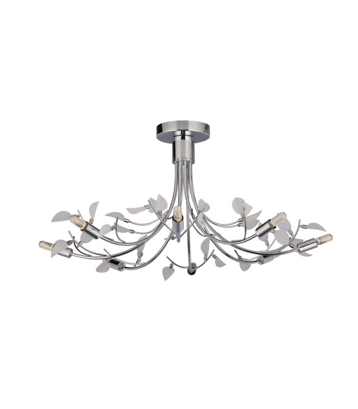 Wisteria 8 Light Multi Arm Flower Design Ceiling Flush Light Chrome and Glass G9 Bulb_Off