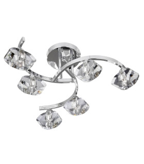 Sculptured Ice 6 Light Semi Flush Multi Arm Ceiling Light Chrome and K9 Glass G9_Main