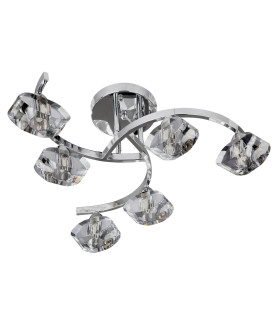 Sculptured Ice 6 Light Semi Flush Multi Arm Ceiling Light Chrome and K9 Glass G9_Off
