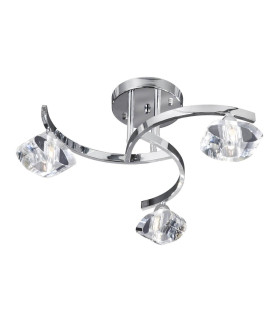Sculptured Ice 3 Light Semi Flush Multi Arm Ceiling Light Chrome and K9 Glass G9_Main