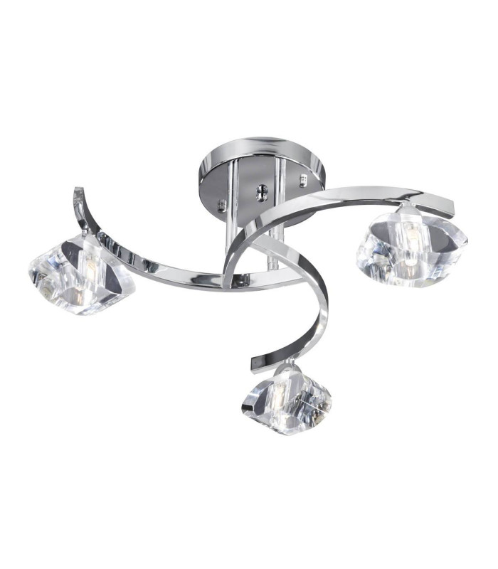 Sculptured Ice 3 Light Semi Flush Multi Arm Ceiling Light Chrome and K9 Glass G9_Main