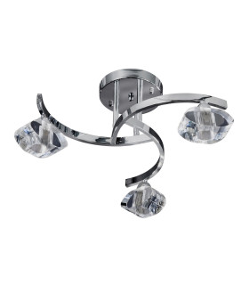 Sculptured Ice 3 Light Semi Flush Multi Arm Ceiling Light Chrome and K9 Glass G9_Off