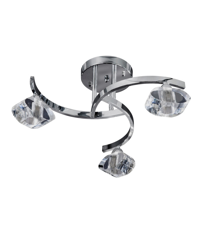 Sculptured Ice 3 Light Semi Flush Multi Arm Ceiling Light Chrome and K9 Glass G9_Off