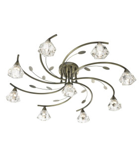 Sierra 9 Light Semi Flush Multi Arm Ceiling Light Antique Brass and Glass G9_Main