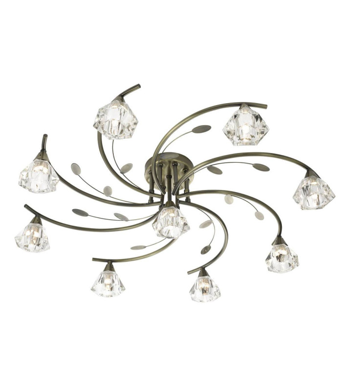 Sierra 9 Light Semi Flush Multi Arm Ceiling Light Antique Brass and Glass G9_Main